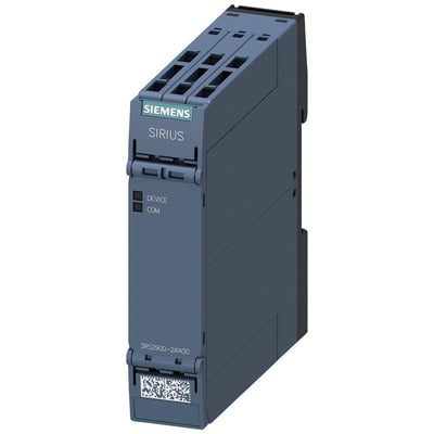 Siemens SIRIUS 3RS2 følerudvidelsesmodul med 2 sens. og 24-240V fjederterminaler, mørkeblå. Serienummer 3RS2900-2AW30 ses tydeligt.