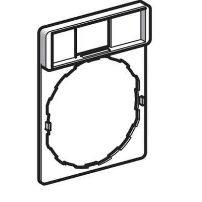 Linjetegning af Schneider Electric skilteholder ZBZ32, viser monteringsdetaljer og dimensioner for 8 x 24 mm skilt og 30 x 40 mm holder.