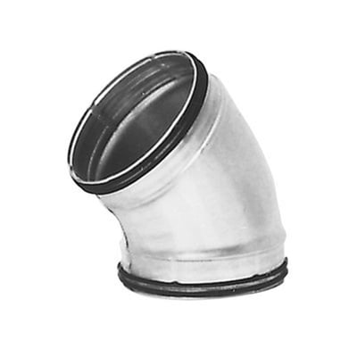 Enkelt billede af Lindab Safe BU 45 graders bøjning til 63 mm ventilationsrør, fremstillet i galvaniseret stål.