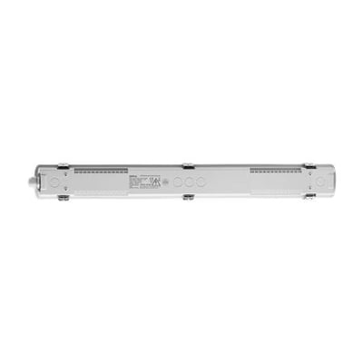 Opple LEDWP-CLA-E L600 LED-armatur med EM1-nødlys, set fra bagsiden med mærkning, åbninger og monteringsclips.