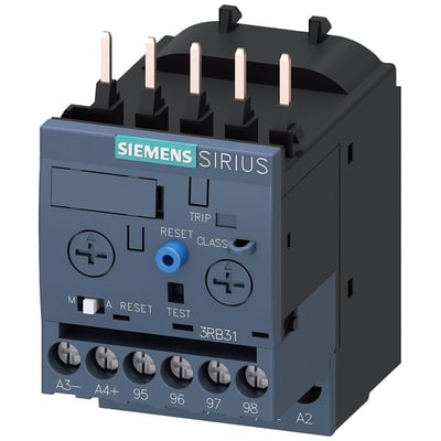 Siemens Sirius overbelastningsrelæ, S00, indstillingsområde 0,1-0,4A, med skrue terminaler og tydelig nulstillingsknap.
