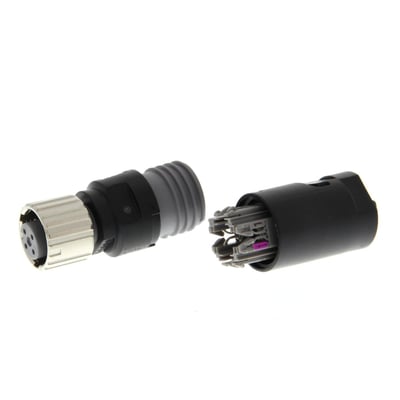 ICD XS5C-D418 M12 sensor konnektor hun med 4 ben, PVC-kabel og ICD-forbindelse på hvid baggrund.