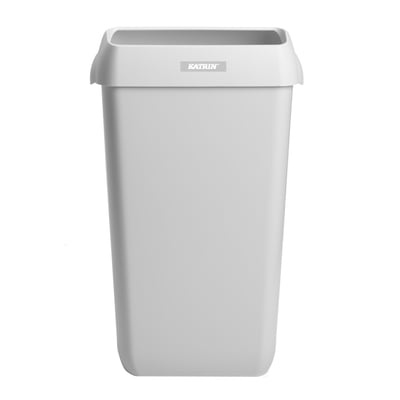Hvid Katrin affaldsspand model 91899 i plast med åben top, set forfra; spanden rummer 25 liter.