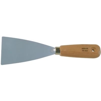 Stubai malerspartel på 50 mm med konisk slebet blad og et ergonomisk træhåndtag med ophængshul.