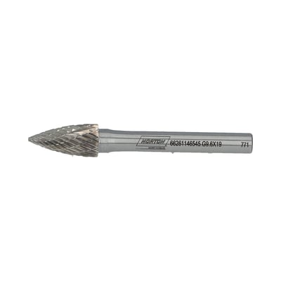 Norton BDX-hårdmetalfræser, form G, med rillet fræsehoved og skaft med Norton-logo, set fra siden.