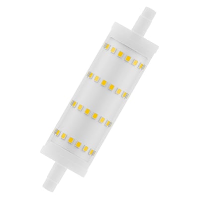 Osram LED LINE klar R7s lyskilde på 118mm med 1521lm og 13W i varmhvidt lys, fremstillet af plast.