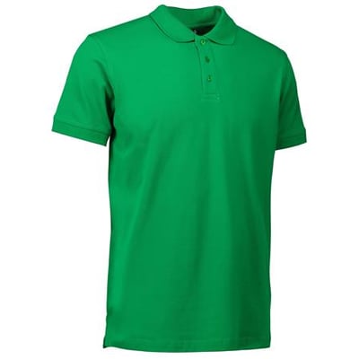 ID Identity Polo stretch i str. 2XL i en klar grøn farve, vist forfra på hvid baggrund med en opretstående krave og tre knapper.