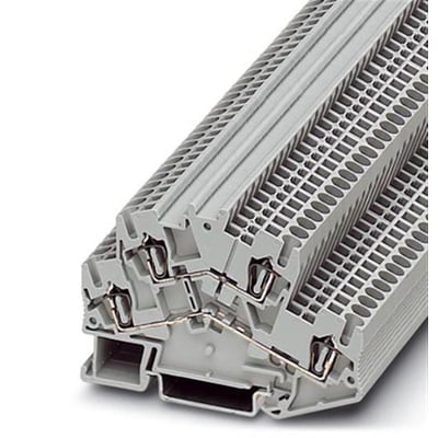 Detaljeret billede af Phoenix Contact etagefjederkraftklemme STTBS 2,5, der viser de interne fjederkontakter og ledningsføring.