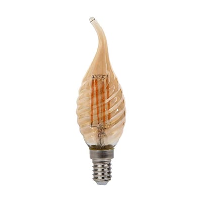 V-TAC Twisted LED kertepære med E14 fatning, 4W effekt og amberfarvet glas med synlige filamenter.