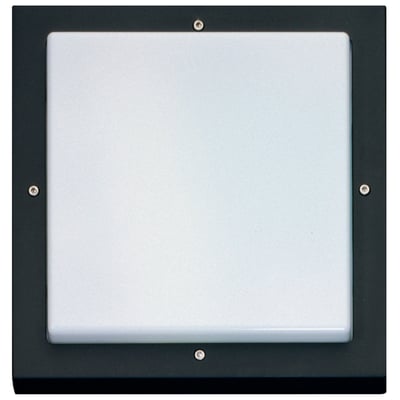 SG Armaturen Bassi LED vægarmatur i sort med hvidt, opal lysdæksel og synlige skruer på den mørke ramme.