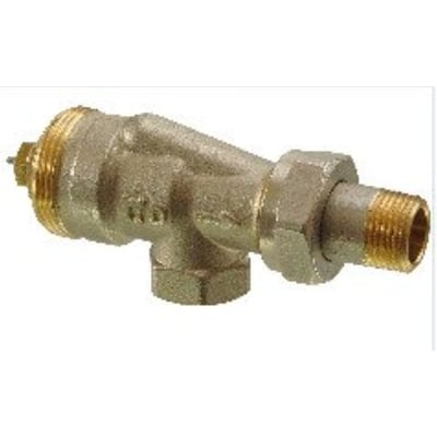 Siemens VUN210 radiatorventil i messing med omvendt vinkelløb og 3/8" NF-tilslutning, fremstillet til 2-strengs rørsystemer.