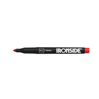 Ironside permanent marker med rund spids på 2 mm, sort pennekrop og røde detaljer.