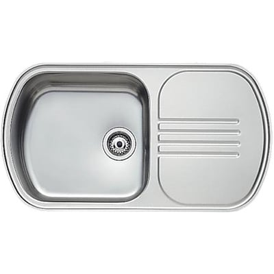 Ifö Concert C1P-885 K køkkenvask i rustfrit stål, 885 mm bred med integreret afløbsbakke og bundventil.