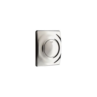 Grohe Surf betjeningsplade til urinal i krom med trykknap, 116 x 144 mm, med moderne design og cirkulære detaljer.
