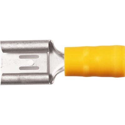 Nærbillede af Elpress A4609FLS isoleret spademuffe, viser den gule PVC-isolering og metalterminalen til 4-6mm² ledere.