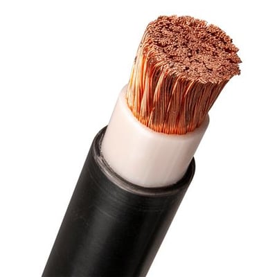 Nexans RXQ kabel med 1x240mm2 kobberleder, sort PEX-isolering og 1KV spænding, vist på hvid baggrund.