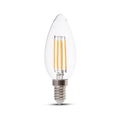 V-TAC 4W LED kertepære med kultråd og E14 fatning, klar glaskolbe, 100 mm høj.