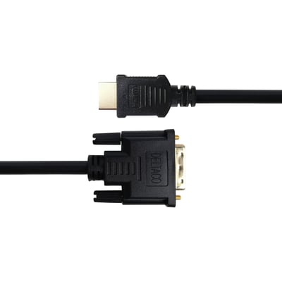 Sort Deltaco HDMI til DVI-D single link-kabel på 2 meter med begge stik vist tæt sammen.