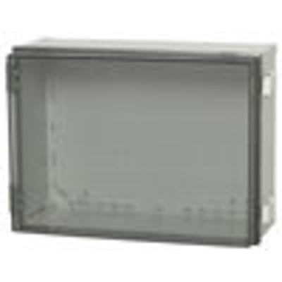 Fibox vægskab i PC med dimensioner 300x400x180 mm, vist uden låg på grå baggrund.