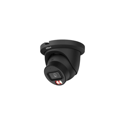 Sort Dahua 4 MP Smart Dual Light netværkskamera med fast 2,8 mm linse, vist skråt forfra.