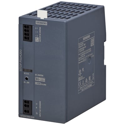 Siemens SITOP PSU4200 strømforsyning i mørkegrå, med DC 24V/10A output og 400/500V AC input terminaler.