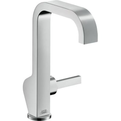 Hansgrohe AXOR Citterio håndvaskarmatur i krom med høj, kantet tud og enkelt greb, set skråt forfra.