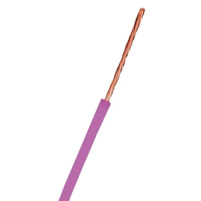 Nexans H07V2-K ledning 1x2,5mm² med violet PVC-isolering og synlig kobberleder isoleret med blyfri PVC.