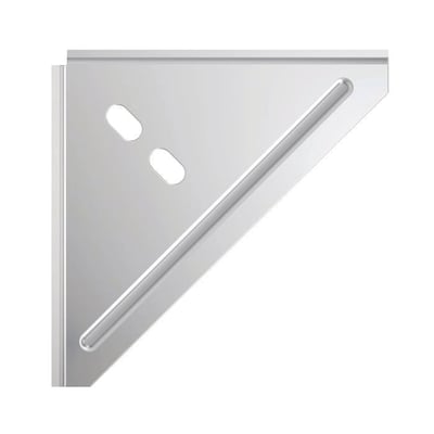 Flamco skinnebeslag til hjørne, 165x165x4 mm, med to ovale huller og en langsgående rille i blankt metal.