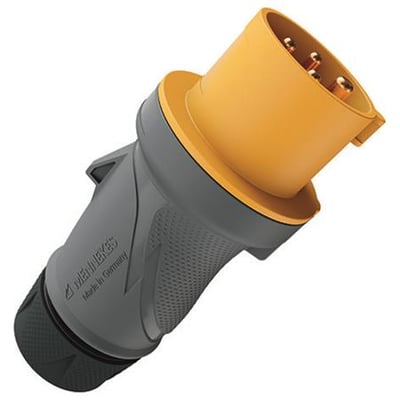 Mennekes PowerTOP Xtra CEE-stikprop 16 A, 4-polet og 110 V med orange stikdel og gråt, ergonomisk greb.