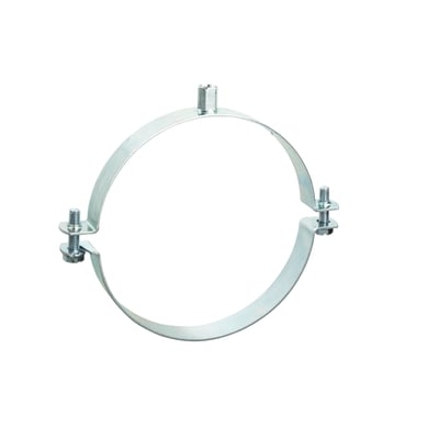 Beck ventilationsrørbøjle uden gummi til Ø125 mm rør, vist åben med gevindbeslag til M8/M10.