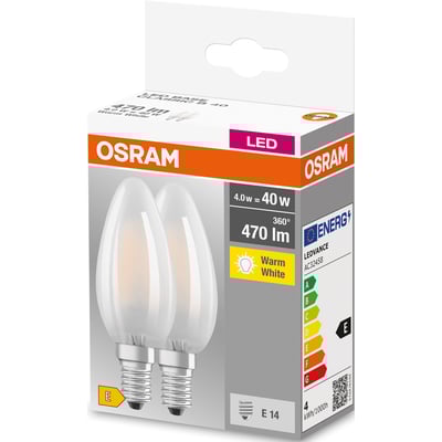 Ledvance LED Base kerte lyskilder, 2-pak, mat hvid med E14 fatning og 470lm.