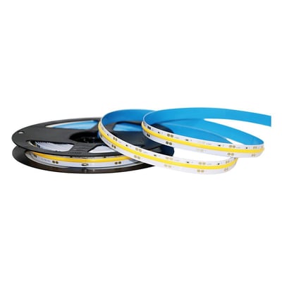 V-TAC LED COB stripslys på rulle, 10W/m, 3000K, 24V, 5m, RA80 og IP20 i hvidt og blåt.