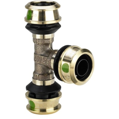 Viega Raxofix reduceret T-stykke med SC i dimensionerne 40 x 25 x 32 mm, set skråt med grenrøret mod højre.