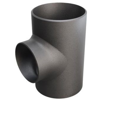 Grå metal tee fitting P235GH-TC1 fra Contura Steel, standard EN10253-2 T:A, 219,1/6,3 x 168,3/168,3 mm, isoleret på hvid baggrund.