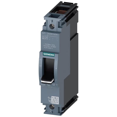 Siemens 3VA1 maksimalafbryder i grå og sort med en 160A mærkat og grøn afbryderhåndtag.