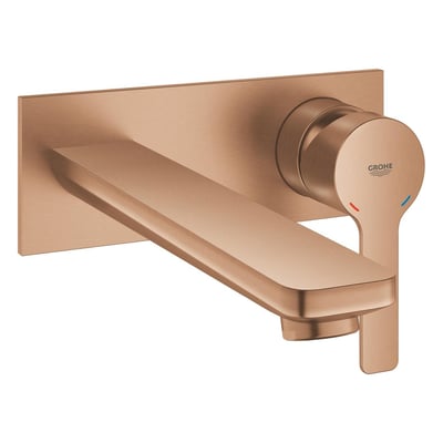 Grohe Lineare indbygget håndvaskarmatur i børstet warm sunrise med flad tud og rundt 1-grebs håndtag.