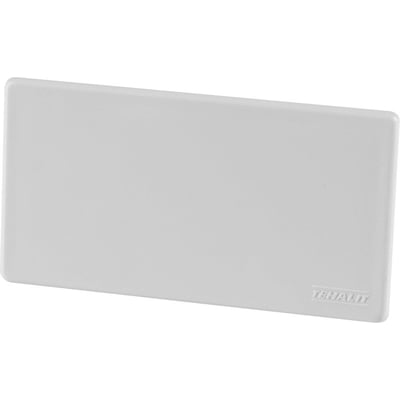 Hager endestykke L2833PH til BRH 70132 installationskanal, 70 x 130mm, perlehvid plast, set fra siden med fokus på dimensioner.