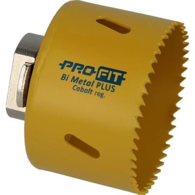 PRO-FIT Plus Cobalt bimetalhulsav på 65 mm set fra siden med gule savtænder og integreret adapter.