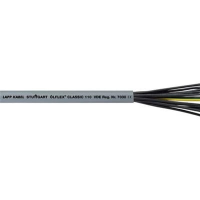 Lapp ÖLFLEX CLASSIC 110 styrekabel 4x0,75mm² grå, VDE-registreret, med afmantlede ender der viser ledere på hvid baggrund.