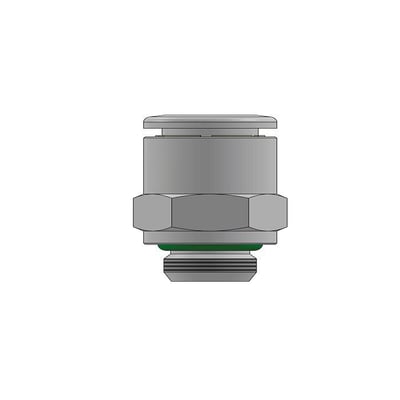 Lige push-in fitting i rustfrit stål med Ø8 rørdimension og G1/8 BSPP gevind, egnet til fødevarer.