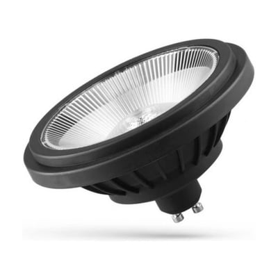 SpectrumLED GU10 AR111 LED-spot på 14 W i sort med reflektor og to synlige GU10-stifter.