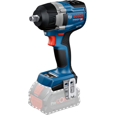 Bosch slagnøgle GDS 18V-750 C Professional set fra siden, med indikatoren for hastigheds-/momentindstillinger tydeligt synlig.