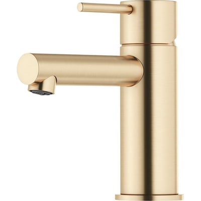 Mora Inxx II Sharp Small håndvaskarmatur i børstet messing med en lige tud og et enkeltgrebs betjening.