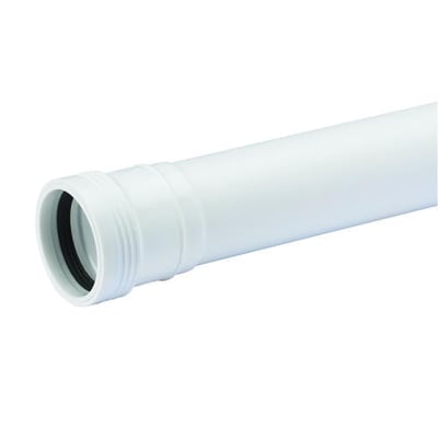 Hvidt Wavin Wafix PP-afløbsrør på 40 mm x 500 mm med muffe og synlig sort tætningsring i enden.