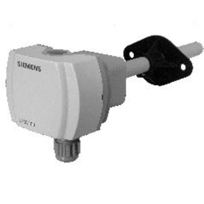 Siemens QPM2160 CO2/T kanalføler med 0-10V udgangssignal, viser den hvide måleenhed og tilslutningsrør.