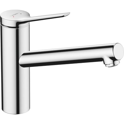 Nærbillede af Hansgrohe Zesis M33 køkkenarmatur i forkromet messing med en 220mm tud og et enkelt greb.