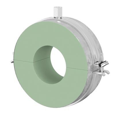 Flamco CC30 isoleret rørbøjle til 60 mm rør med grøn PIR-isolering og M8-M10 ophæng.