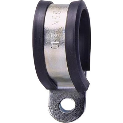 HellermannTyton Helaguard klips i rustfrit stål og sort PVC, passer til Ø50mm, vist med monteringshøl.