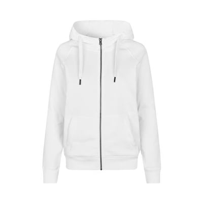 ID Identity hættecardigan til damer i hvid, model XS med kængurulomme og lynlås foran.