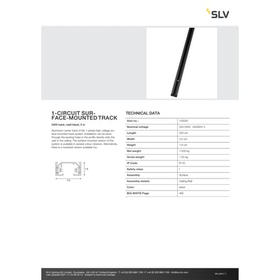 Produktdetaljer og tekniske specifikationer for SLV 1-faset strømskinne, sort, 2 meter, påbygning.